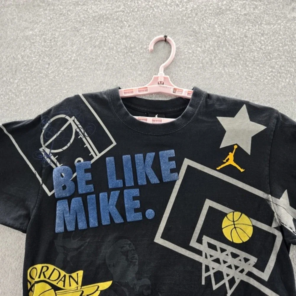 VINTAGE PaddeJordan Men‎ Shirt L Black Y2K Graphic Basketball Be Like Mike Logo